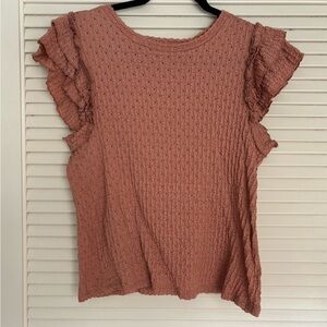 DR2 Textured Ruffle Sleeve Blouse - Coral